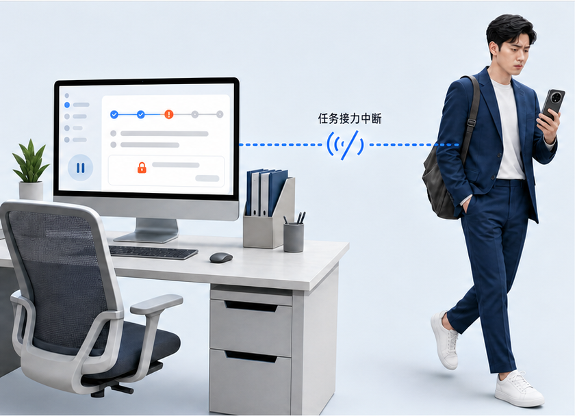 电脑上的Agent任务在用户转向手机后发生连接与任务接力中断
